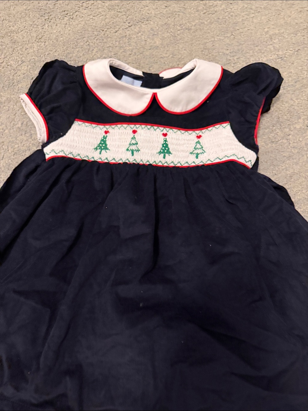 Bella Bliss Navy Smocked Holiday Dress with White Peter Pan Collar corduroy
